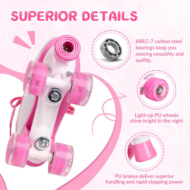 METROLLER Classic Roller Skates Girls Ages 8-12 Women's Quad Skates with Light up Wheels, High-top PU Leather Indoor Recreational Skates - Image 2