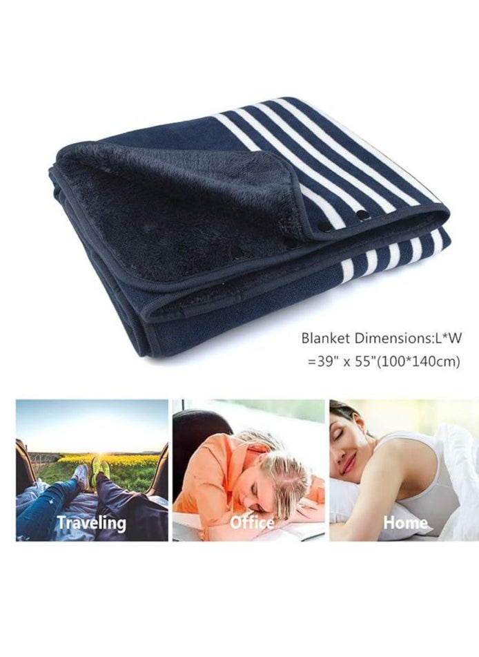 Generic - Fleece Wearable Blanket, Plaid Lap Blanket Comfy Poncho Throw with Buttons for Bed Sofa Office, (Blue-White) - Image 1