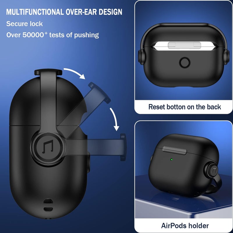 R-fun Airpods Pro Case (2nd/1st Gen,2023/2022/2019) with Secure Lock & Cleaning Kit, Music Headset Earphone Protective Case Cover Compatible with Airpods Pro 2 (USB-C/Lightning Cable), Black - Image 3