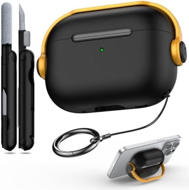 R-fun Airpods Pro Case (2nd/1st Gen,2023/2022/2019) with Secure Lock & Cleaning Kit, Music Headset Earphone Protective Case Cover Compatible with Airpods Pro 2 (USB-C/Lightning Cable), Black - Image 1