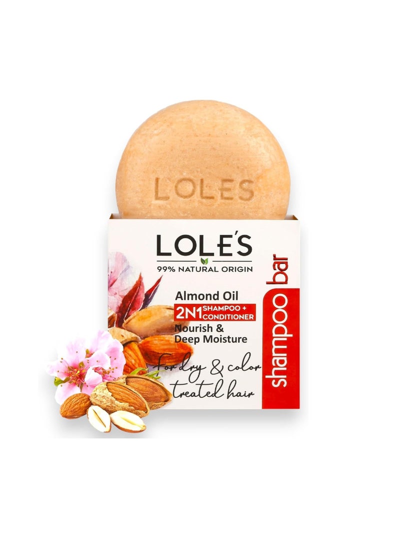 LOLE'S Shampoo Bar and Conditioner 2in1 with Almond Oil for Nourish & Deep Moisture, Moisturizes & Cleans Scalp, Travel Shampoo, Silicone Free, 100g - Image 1