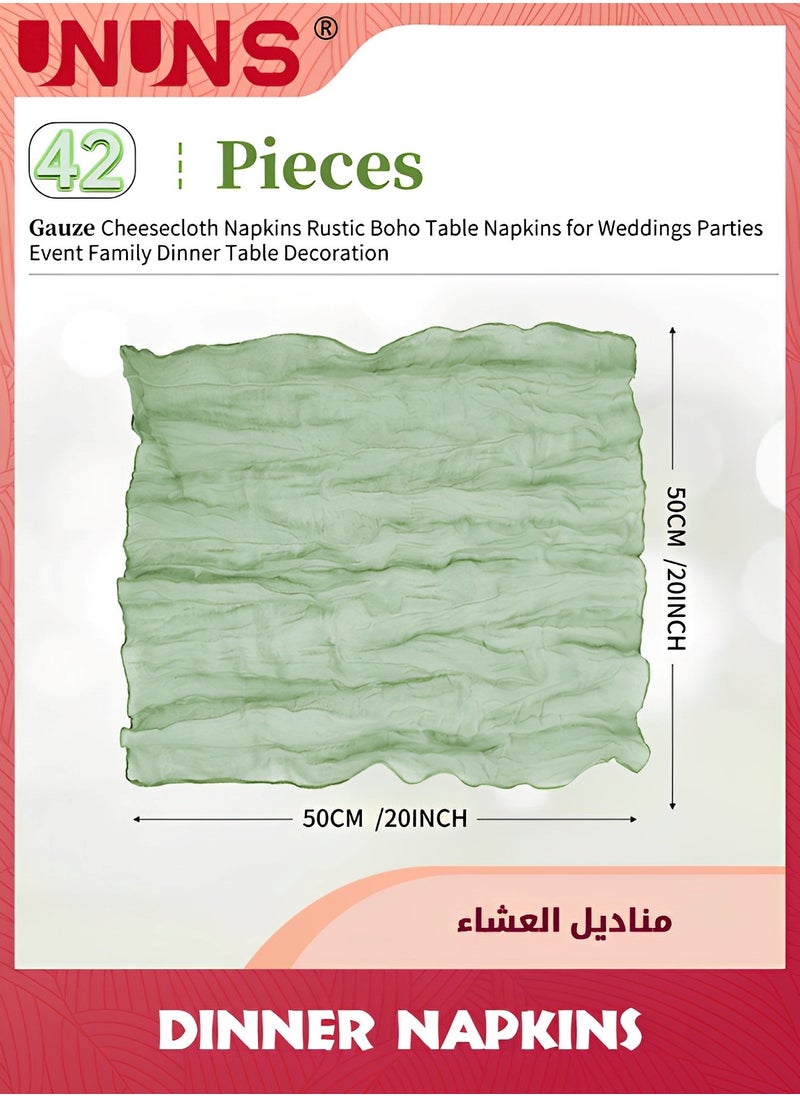 UNUNS 6-Piece Cloth Napkins,20 x 20 Inch Gauze Napkin Vintage Boho Cheesecloth Napkin Bulk For Party,Wedding,Reception,Bridal Shower Table Decorations,Green  - Image 2
