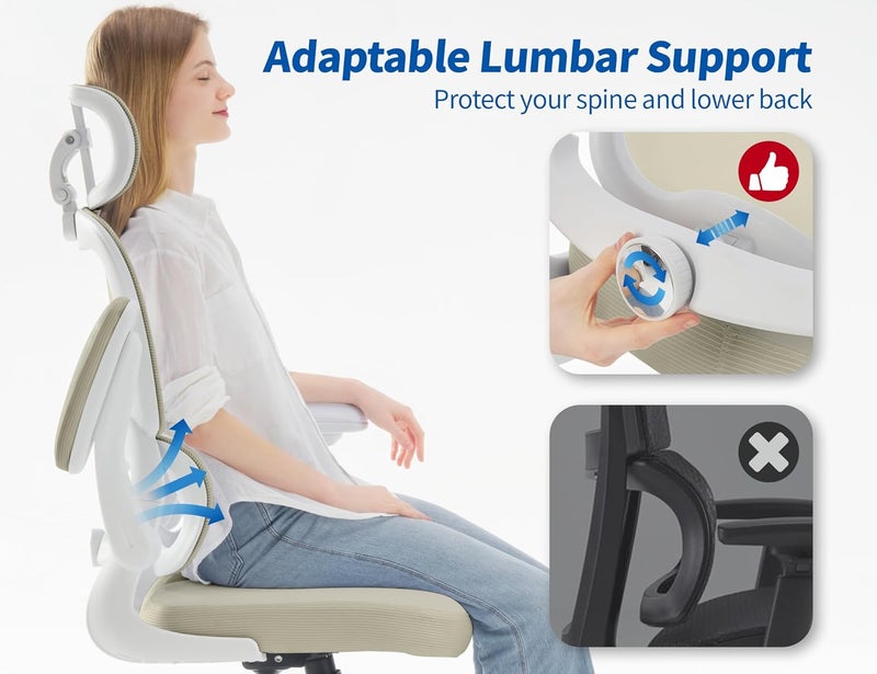 TRALT Ergonomic Office Chair - Desk Chair with Mesh PU Leather Gaming Chair - Computer Chair Comfy Adjustable Lumbar Support Executive Office Chair High Back for Adults Home Office (Beige) - Image 3