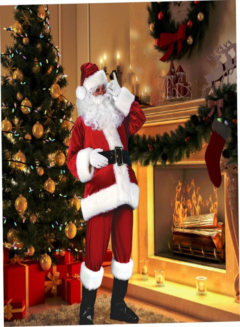 GGOOT Men Santa Claus Outfit Christmas Cosplay Costume White Beard Hat Top Trousers Belt Red L 5pcs, Santa Claus Outfit, Christmas Party Outfit, Xmas Cosplay Set  - Image 5
