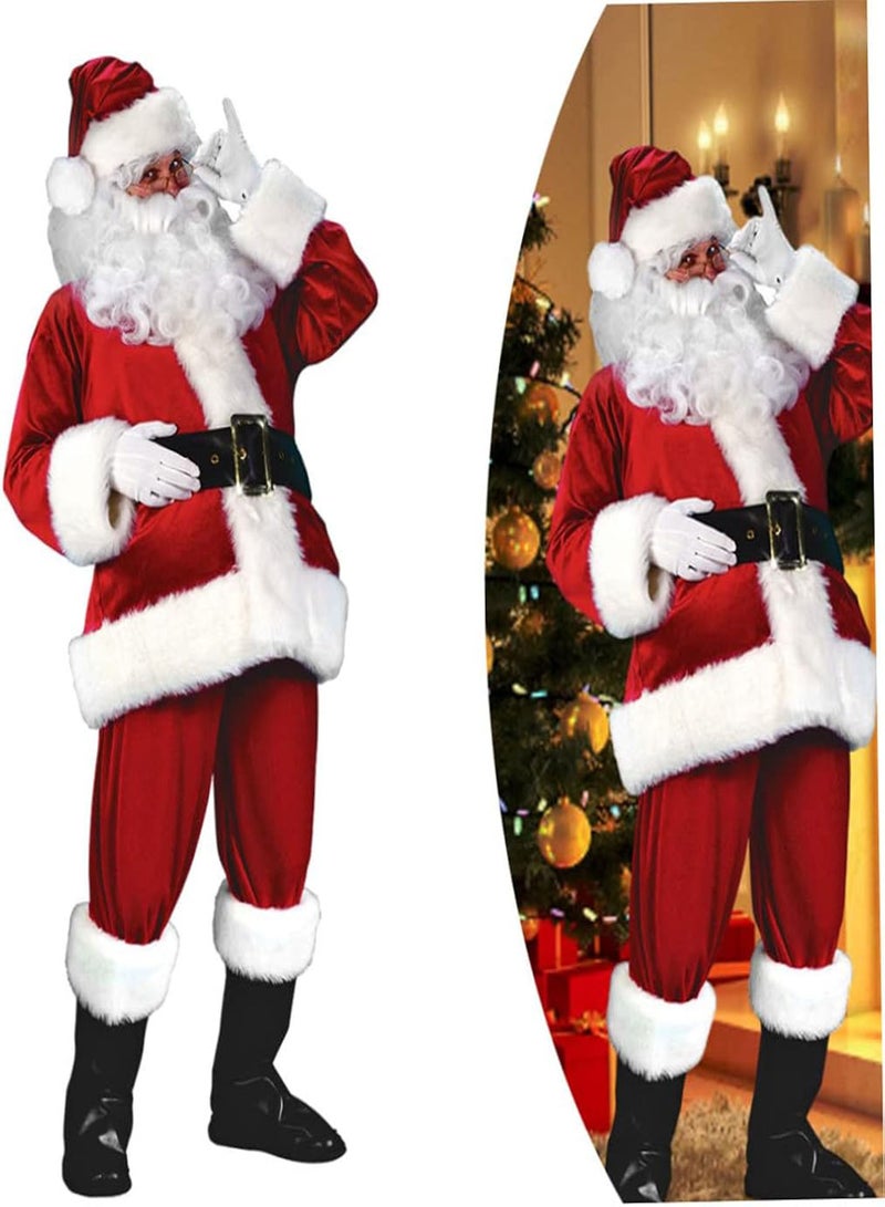 GGOOT Men Santa Claus Outfit Christmas Cosplay Costume White Beard Hat Top Trousers Belt Red L 5pcs, Santa Claus Outfit, Christmas Party Outfit, Xmas Cosplay Set  - Image 4