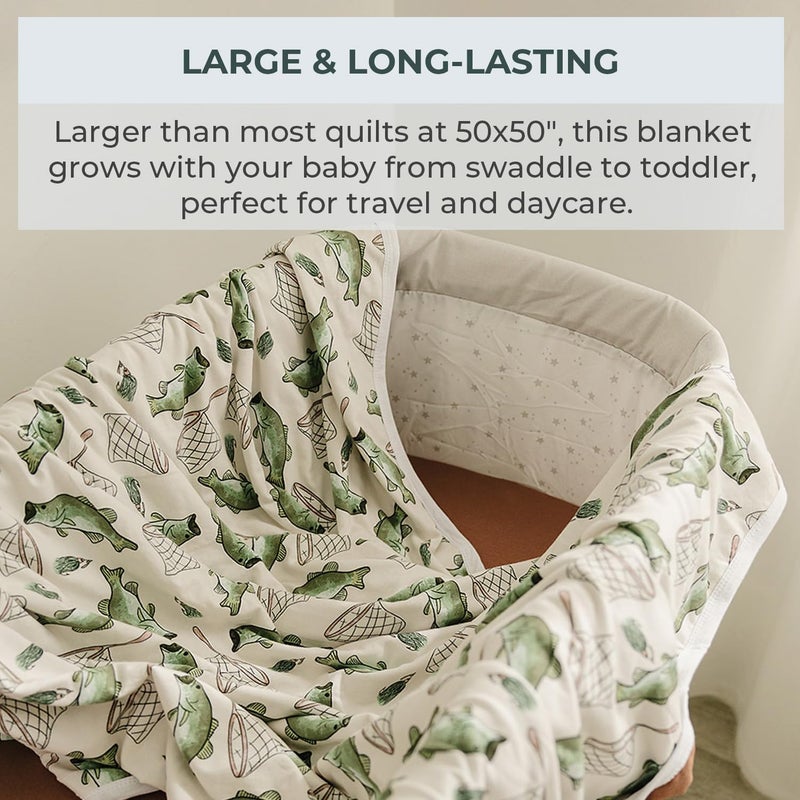 Pobibaby Pobi Baby Premium Baby Blanket Soft Stretchy Quilt for Babies Toddlers Kids Gone Fishing - Image 3