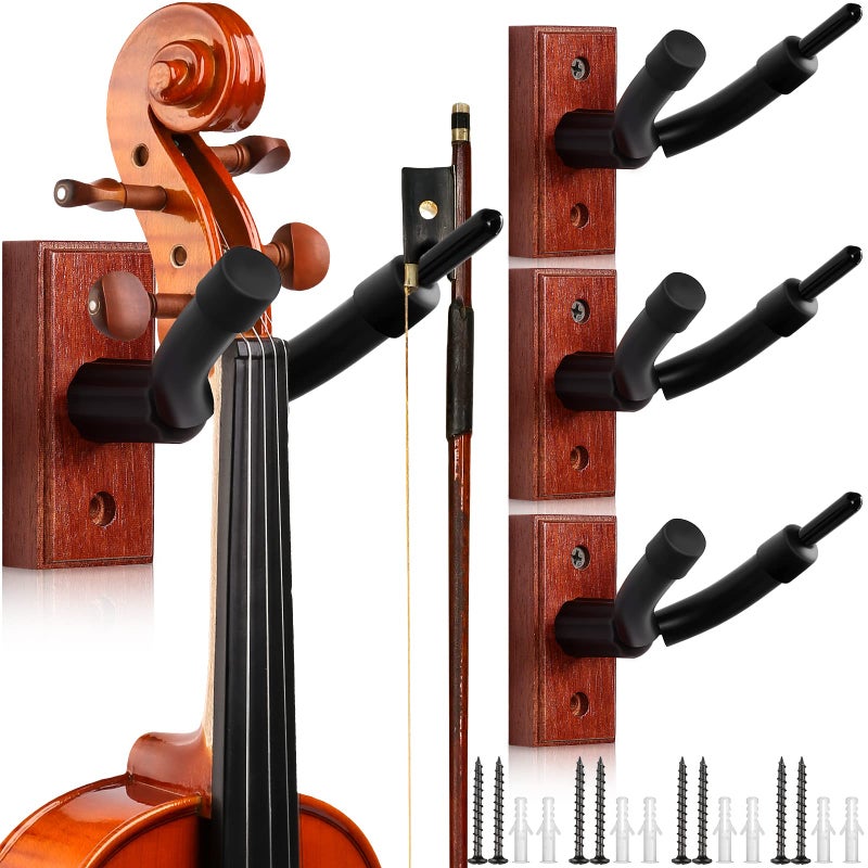 Tatuo 4 Pcs Violin Wall Mount Hanger Viola Metal Wooden Guitar Stand Bow Holder Music Room Decor Screws Home Studio String Instrument Accessories Art Practice - Image 2
