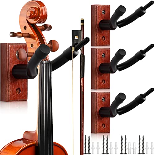 Tatuo 4 Pcs Violin Wall Mount Hanger Viola Metal Wooden Guitar Stand Bow Holder Music Room Decor Screws Home Studio String Instrument Accessories Art Practice - Image 1