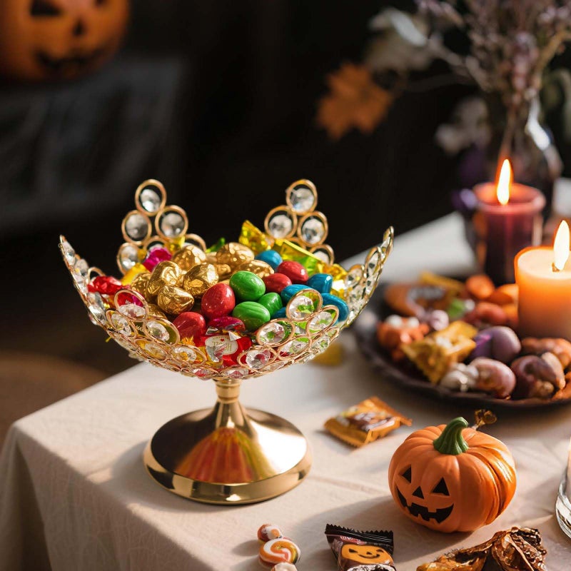 kolnlala Crystal Floral Candy Bowl - Elegant Metal Frame Centerpiece, Fruit Plate & Nut Tray for Home Decor, Holiday, Wedding, Party Table Decorations (12, Gold) - Image 3