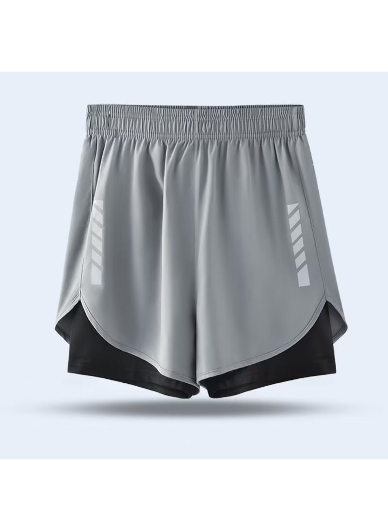 Generic - American sports shorts mens running cycling marathon quick-drying ice silk lining training fitness basketball three pants summer Gray - Image 1