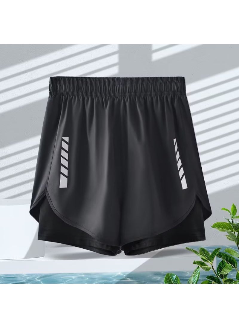 Generic - American sports shorts mens running cycling marathon quick-drying ice silk lining training fitness basketball three pants summer Gray - Image 1