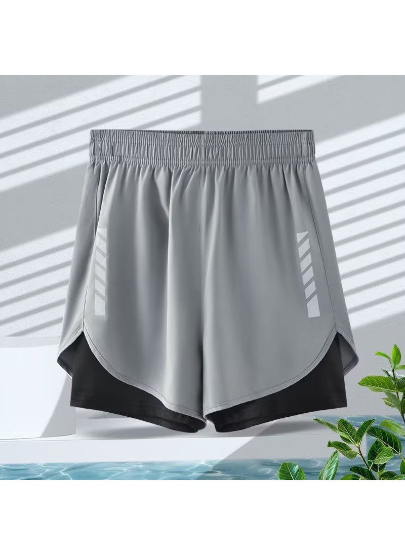 Generic - American sports shorts mens running cycling marathon quick-drying ice silk lining training fitness basketball three pants summer Gray - Image 1
