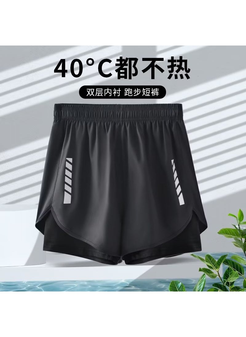 Generic - American sports shorts mens running cycling marathon quick-drying ice silk lining training fitness basketball three pants summer Gray - Image 1