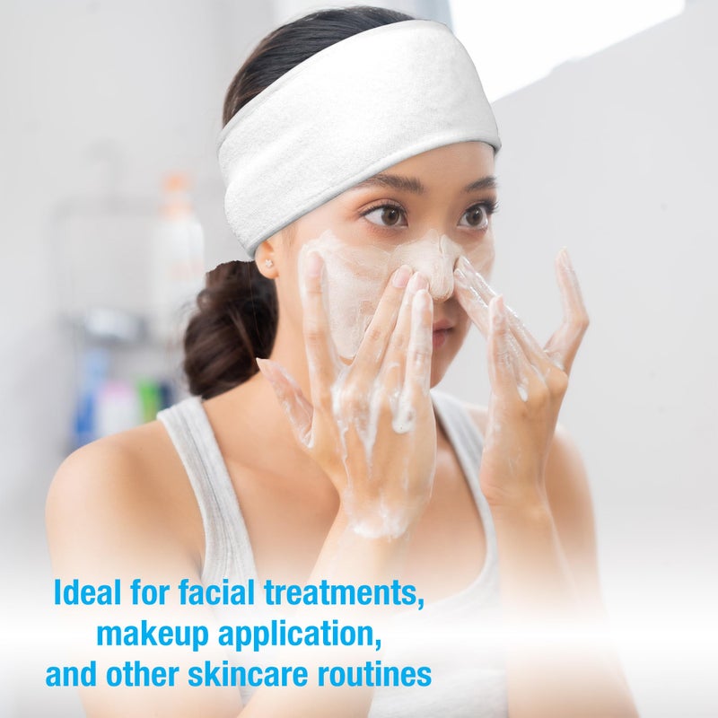 Eurow Luxe Adjustable Microfiber Headband for Skincare, Makeup, Spa, & Fitness, Unisex, Soft & Absorbent, One Size Fits Most, Washable & Reusable, 24 Inches, White - Image 3