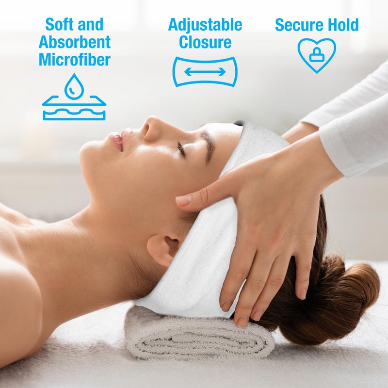 Eurow Luxe Adjustable Microfiber Headband for Skincare, Makeup, Spa, & Fitness, Unisex, Soft & Absorbent, One Size Fits Most, Washable & Reusable, 24 Inches, White - Image 4