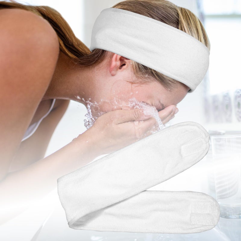 Eurow Luxe Adjustable Microfiber Headband for Skincare, Makeup, Spa, & Fitness, Unisex, Soft & Absorbent, One Size Fits Most, Washable & Reusable, 24 Inches, White - Image 2