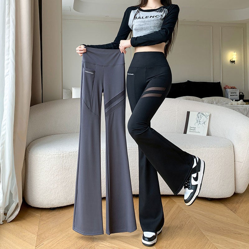 Mesh Pocket Flared Yoga Leggings for Women, High Waist Tummy Control - Image 1