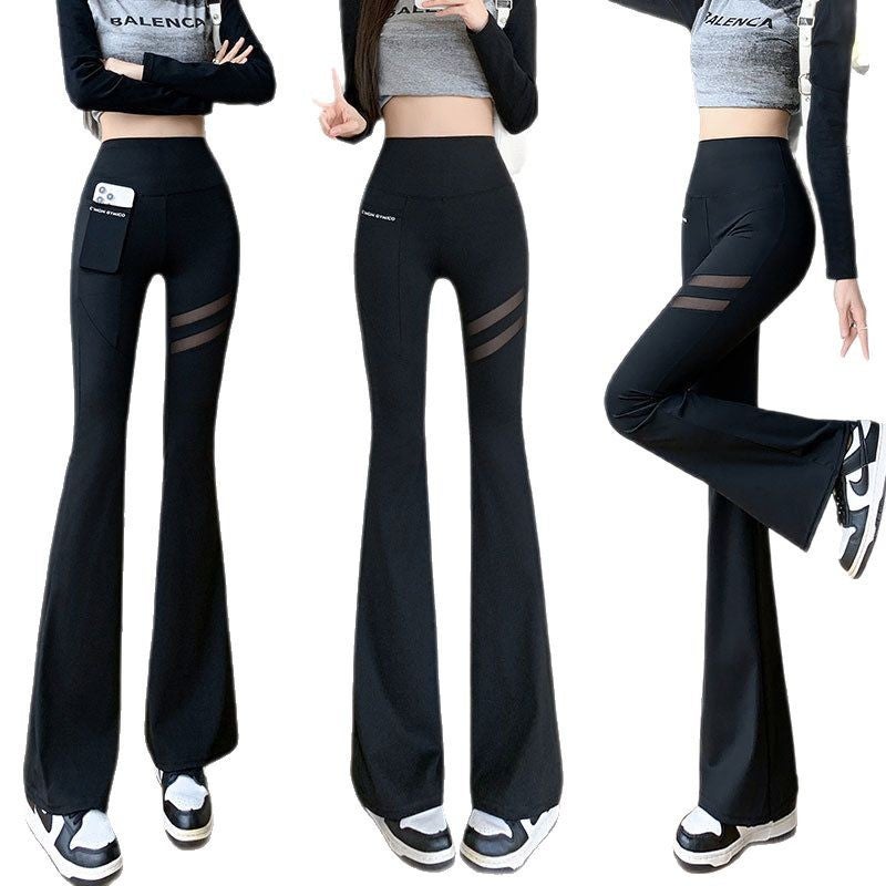 Mesh Pocket Flared Yoga Leggings for Women, High Waist Tummy Control - Image 5