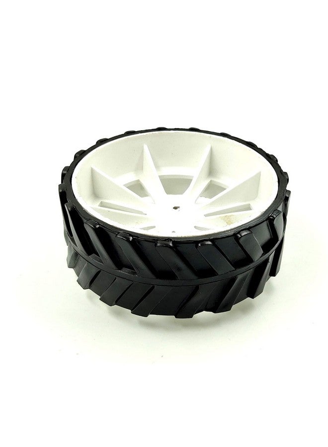 Invento INVENTO 4pcs 110mm x 40mm Plastic Robotic Wheel Durable Rubber White Tire Wheel with metal collet for DC Geared Motor RC Car Robot  - Image 3