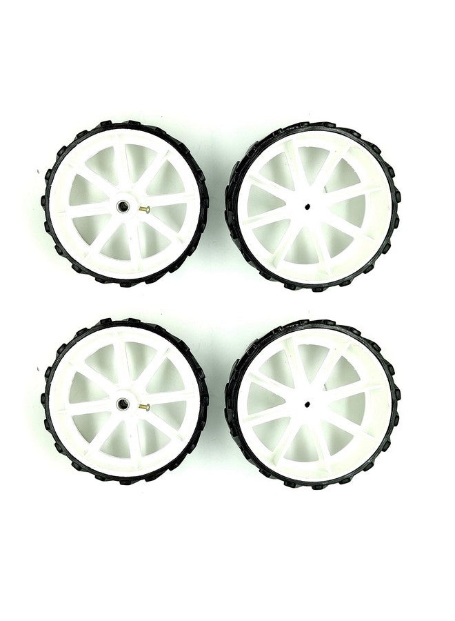 Invento INVENTO 4pcs 110mm x 40mm Plastic Robotic Wheel Durable Rubber White Tire Wheel with metal collet for DC Geared Motor RC Car Robot  - Image 1