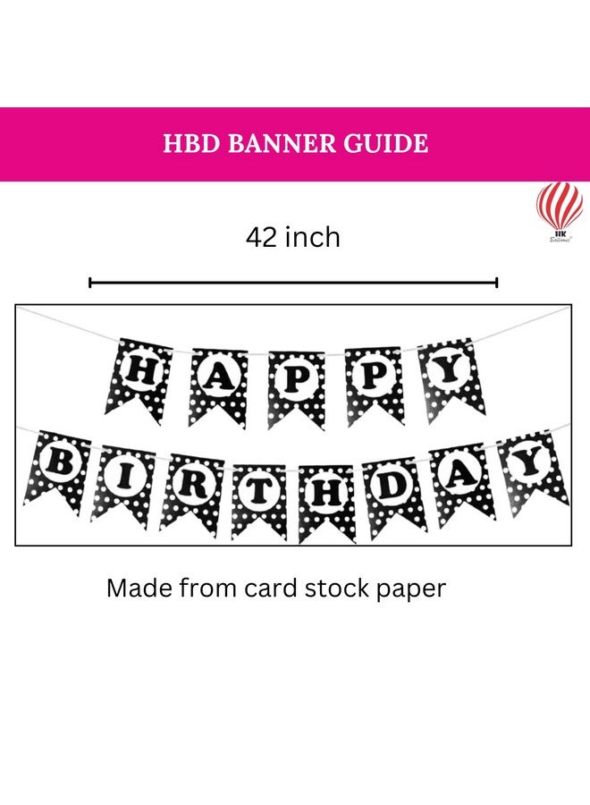 HK balloons 32 Pcs Happy Birthday Black Polka dot banner Decoration set items with black and white balloons & silver curtains for birthday decorations for boys husband - Image 5