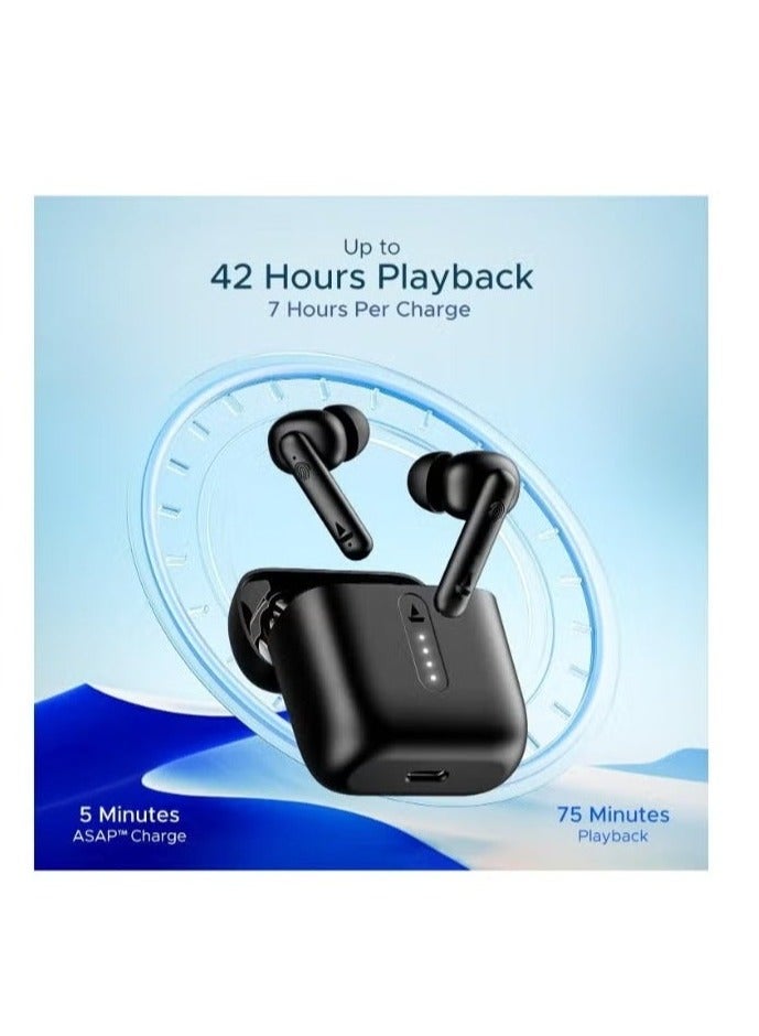 Haino Teko Airdopes 141 Bluetooth TWS Earbuds with 42H Playtime, Low Latency Mode for Gaming, ENx Tech, IWP, IPX4 Water Resistance, Smooth Touch Controls, Bold Black - Image 2