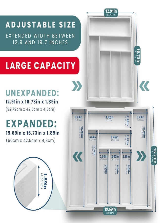 Sben Expandable Drawer Organizer for Utensils Holder, Adjustable Cutlery Tray, 6-8 Slots, Premium Wood Drawer Dividers Organizer for Silverware, Flatware, Knives for Kitchen (White) - Image 2