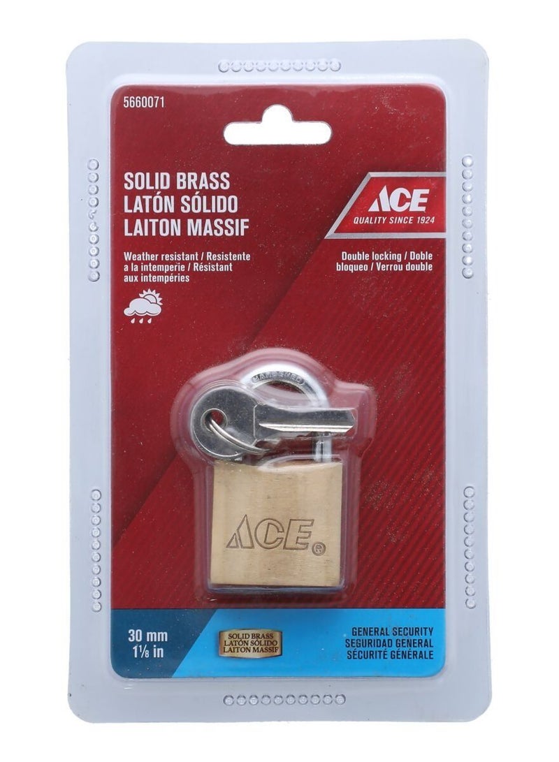 ACE Ace General Security Padlock Brass And Silver 30mm