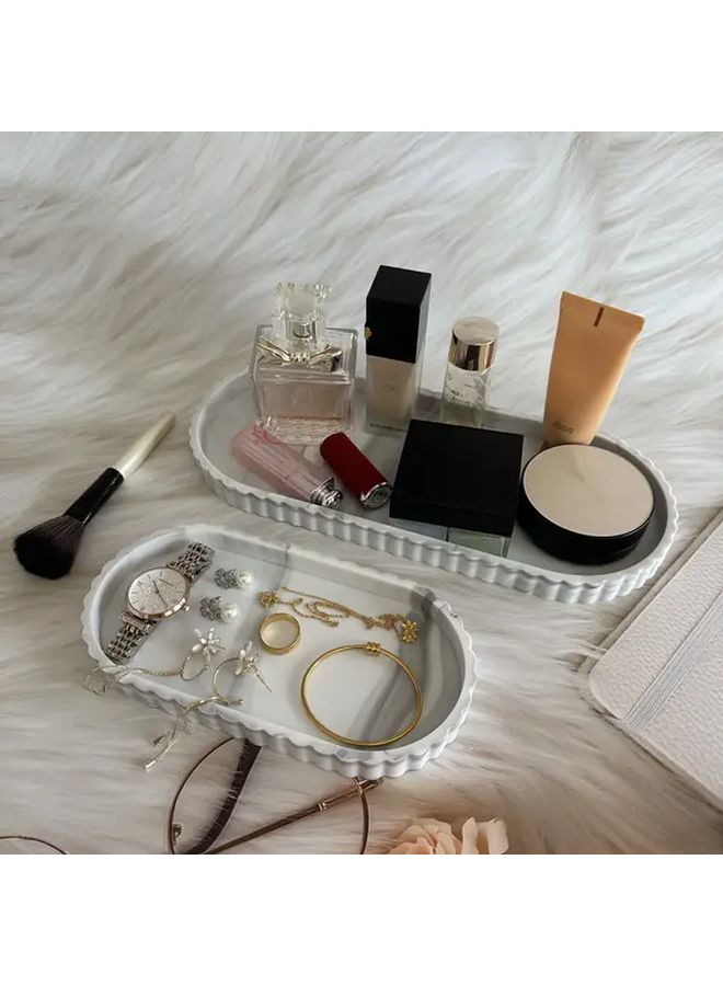 Black Set Of 2 Marble Pattern Bathroom Vanity Trays For Counter Kitchen - Image 1