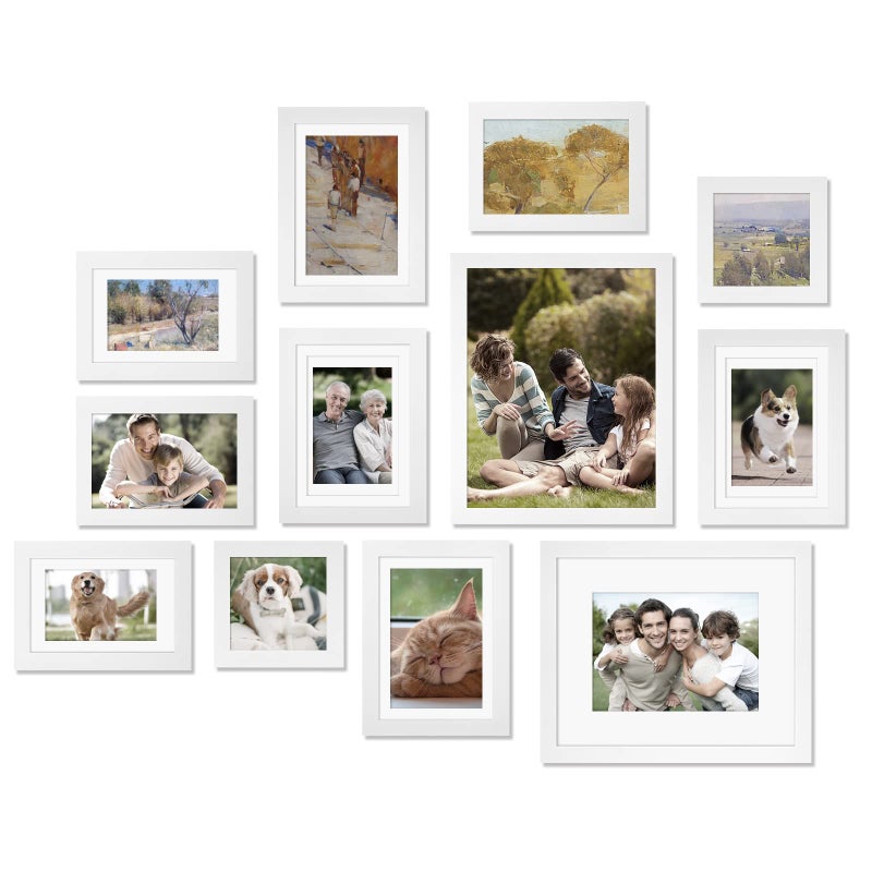 Egofine Egofine Picture Frame Set 12 Pack Picture Frames Collage Wall Decor with Two 8x10 Four 5x7 Four 4x6 Two 4x4 Photo Frames for Wall and Tabletop Made of Solid Wood Covered by Plexiglass White 