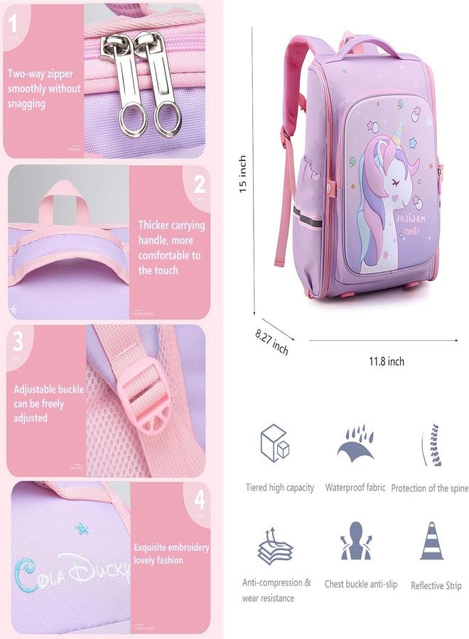 RADIONICS Kids School Backpack, Unicorn Design, Water Resistant, Lightweight, Zipper Closure, for Boys & Girls (Purple) - Image 5