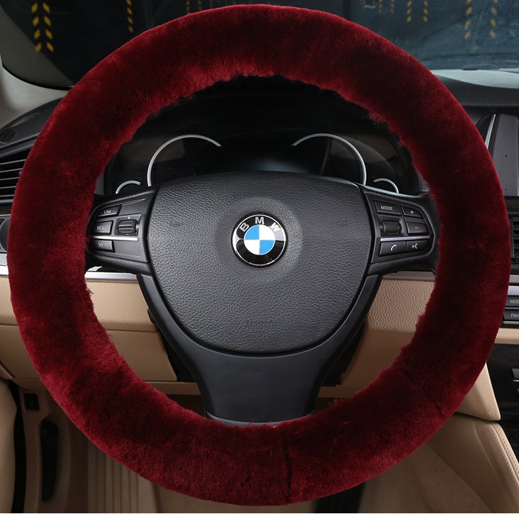 Generic New car wool steering wheel cover wool short plush cute wool car handle cover winter handle cover fur one Grape Red 