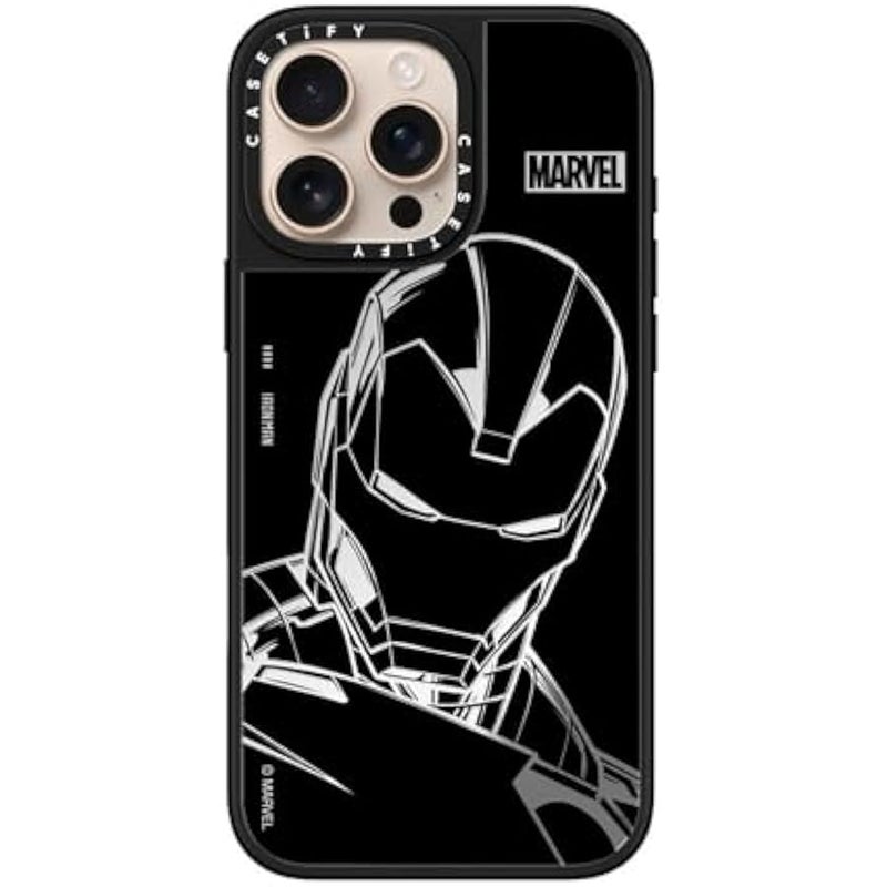 Casetify Mirror iPhone 16 Pro Max Case 【Iron Man Co-Lab/Reflective / 4.9ft Drop Protection/Compatible with Magsafe】 - Iron Man - Black - Silver on Black - Image 3