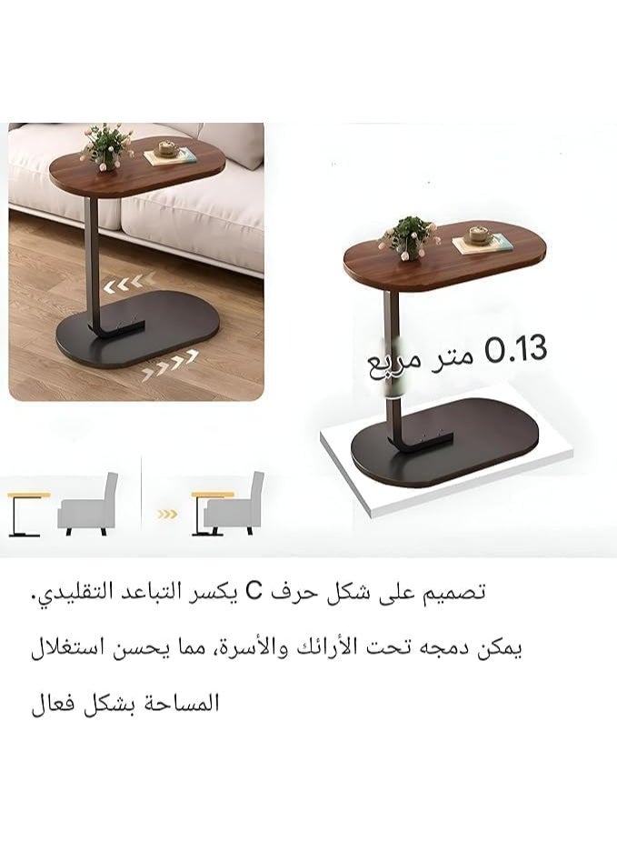 Modern small side coffee table for living room, wooden furniture, metal top, sofa stand, bedside table, snack and laptop stand, simple space-saving design for home decor (brown and white) - Image 4