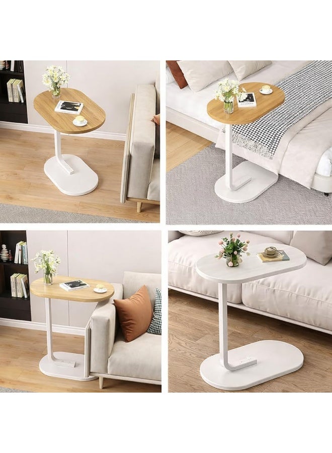 Modern small side coffee table for living room, wooden furniture, metal top, sofa stand, bedside table, snack and laptop stand, simple space-saving design for home decor (brown and white) - Image 5