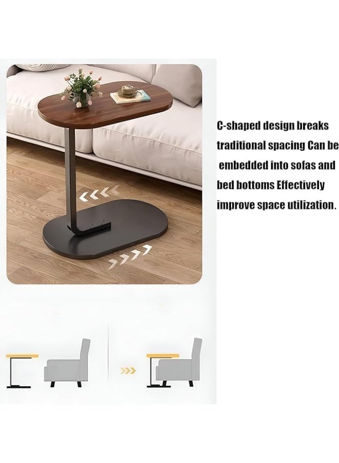 Modern small side coffee table for living room, wooden furniture, metal top, sofa stand, bedside table, snack and laptop stand, simple space-saving design for home decor (brown and white) - Image 3