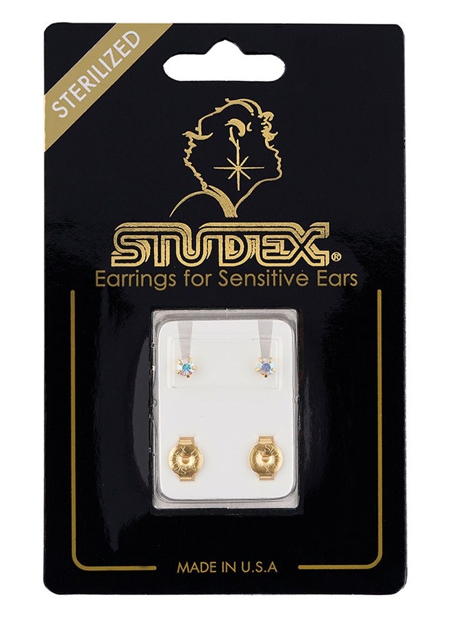 ستوديكس حلق الأذن 3 ملم جوهرة الميلاد قوس قزح كريستال مطلي بالذهب الخالص 24 قيراط - Image 5