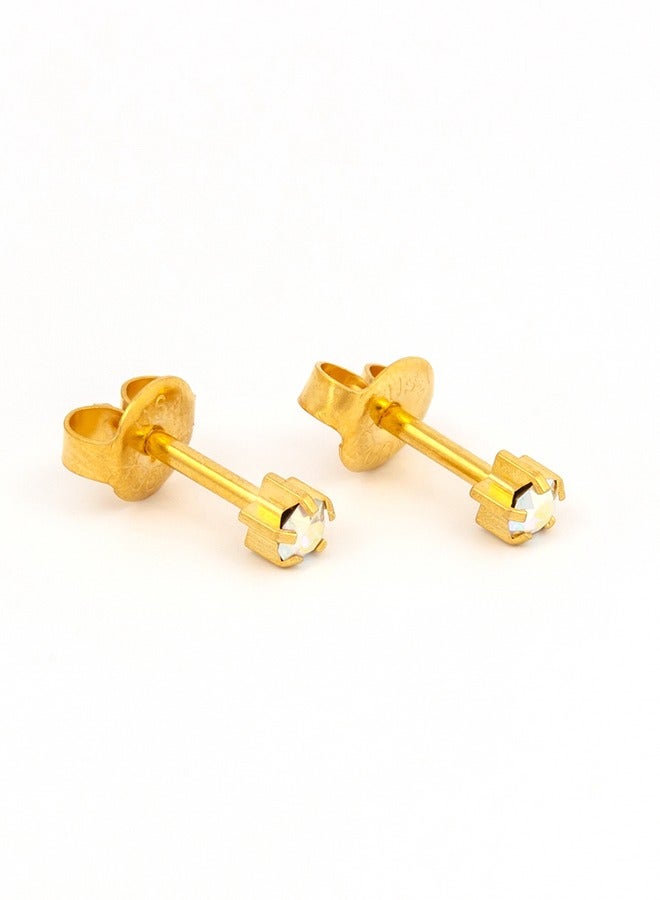 ستوديكس حلق الأذن 3 ملم جوهرة الميلاد قوس قزح كريستال مطلي بالذهب الخالص 24 قيراط - Image 2