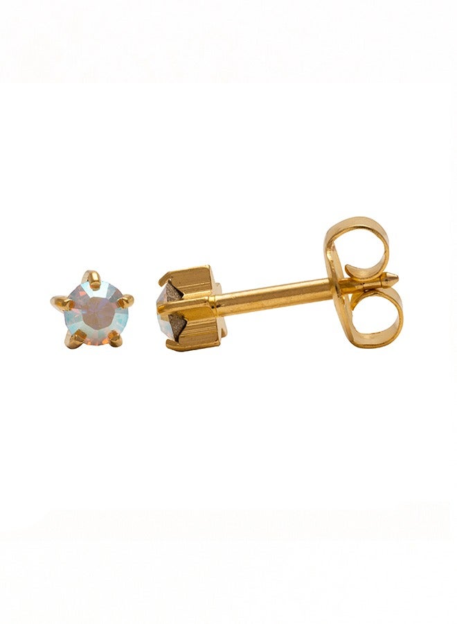 ستوديكس حلق الأذن 3 ملم جوهرة الميلاد قوس قزح كريستال مطلي بالذهب الخالص 24 قيراط - Image 3