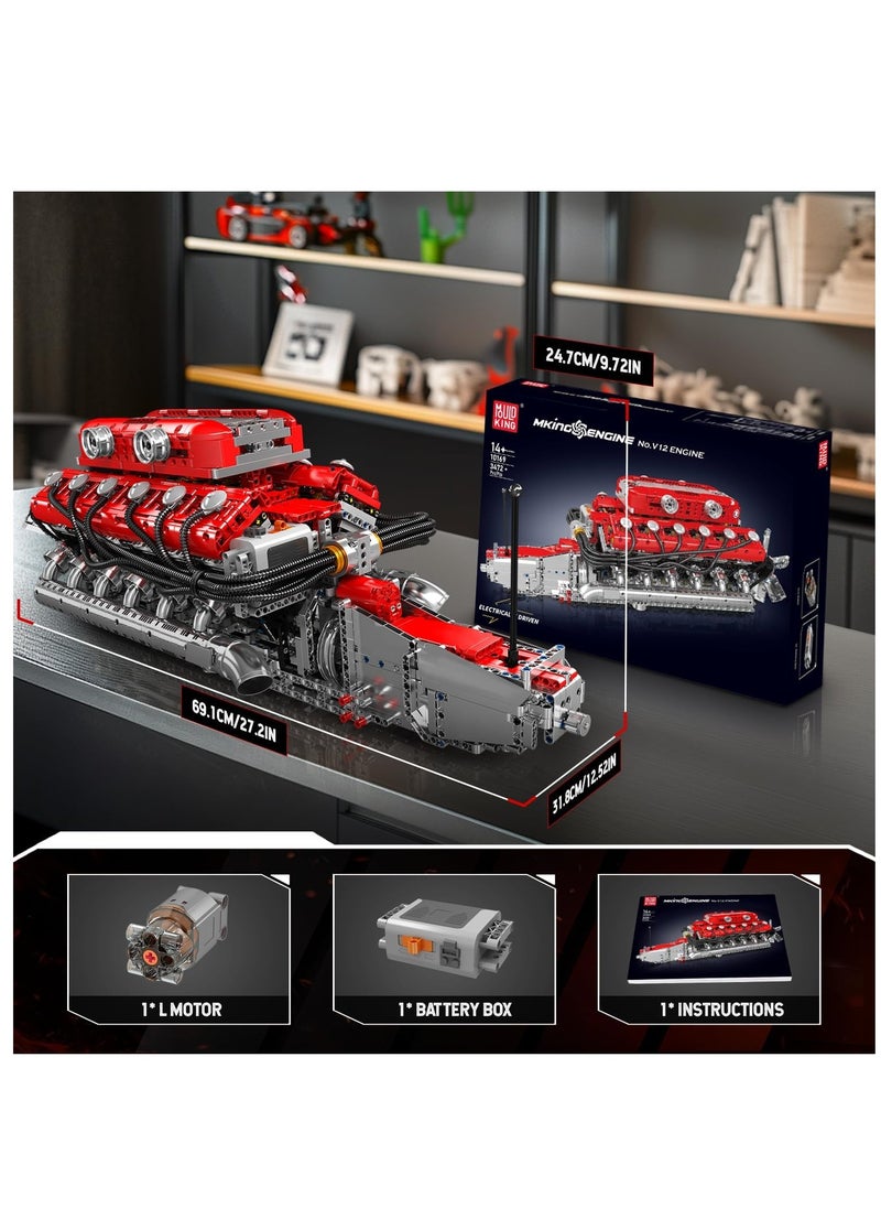 10169 V12 Engine Model Kit That Works - 3472 PCS Build Your Own Model Engine Kit, 12-Cylinder Car Engine Kit More Power than V8 Engine, 6.5-Liter Motor Building Kits for 14+ Kids Adults