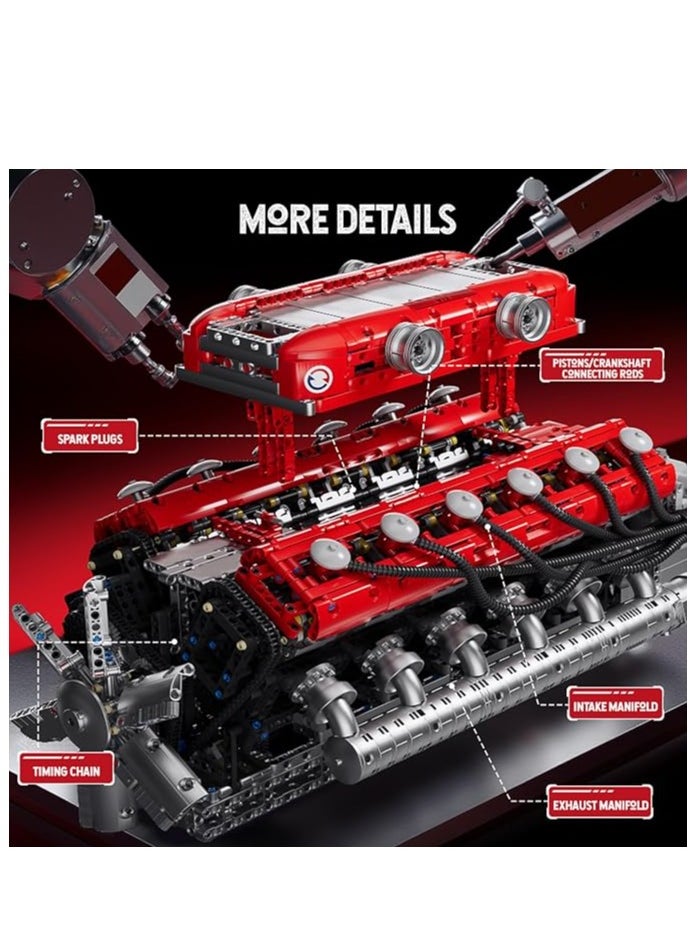 10169 V12 Engine Model Kit That Works - 3472 PCS Build Your Own Model Engine Kit, 12-Cylinder Car Engine Kit More Power than V8 Engine, 6.5-Liter Motor Building Kits for 14+ Kids Adults