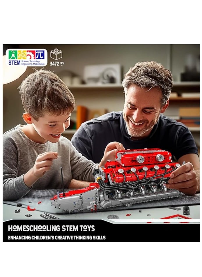 10169 V12 Engine Model Kit That Works - 3472 PCS Build Your Own Model Engine Kit, 12-Cylinder Car Engine Kit More Power than V8 Engine, 6.5-Liter Motor Building Kits for 14+ Kids Adults