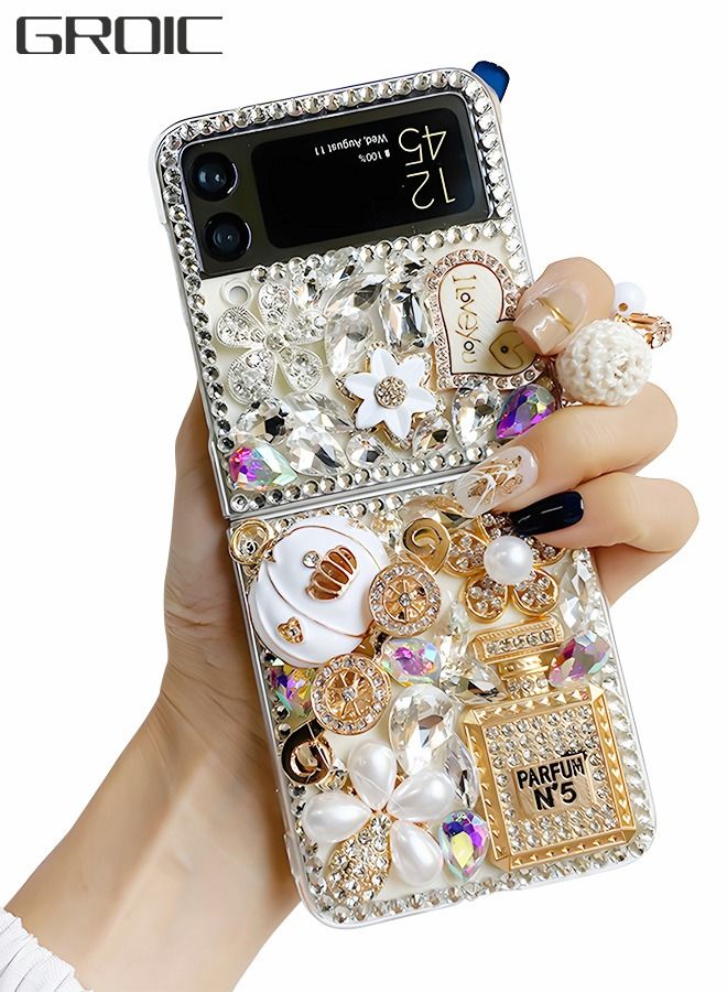 GROIC For Samsung Galaxy Z Flip 4 5G Case,3D Handmade Sparkle Stunning Stones Crystal Diamond Bling Glitter Hard PC Phone Shell,Back Cover Case for Galaxy Z Flip 4 - Image 1
