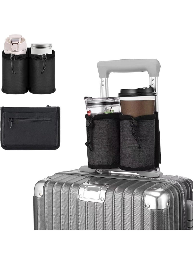SWIUKPHE Hands Free Travel Luggage Cup Holder with Pocket Design, with Drawstring, Adjustable Stretching, Essential Travel Accessory for Flying and Travelers, Travel Luggage Accessories (Black) - Image 1