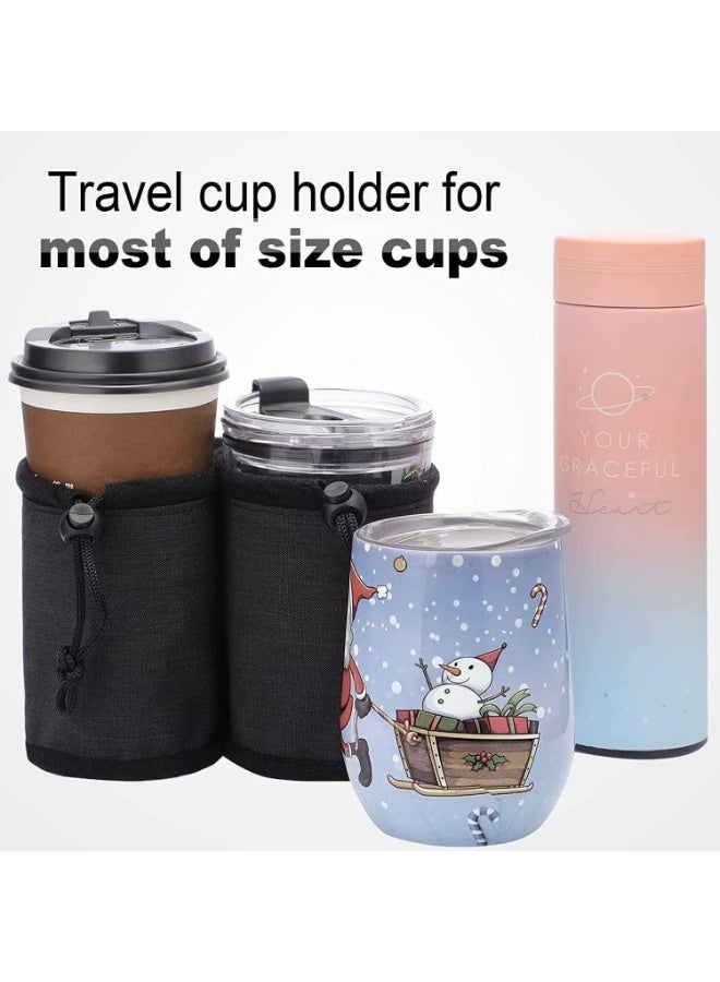 SWIUKPHE Hands Free Travel Luggage Cup Holder with Pocket Design, with Drawstring, Adjustable Stretching, Essential Travel Accessory for Flying and Travelers, Travel Luggage Accessories (Black) - Image 3