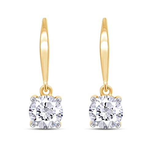 SAVEARTH DIAMONDS 2CT Moissanite Dangle Earrings, D Color Ideal Cut Lab Created Moissanite Diamond 18K Yellow Gold Over Sterling Silver 4 Prong Earrings for Women - Image 4
