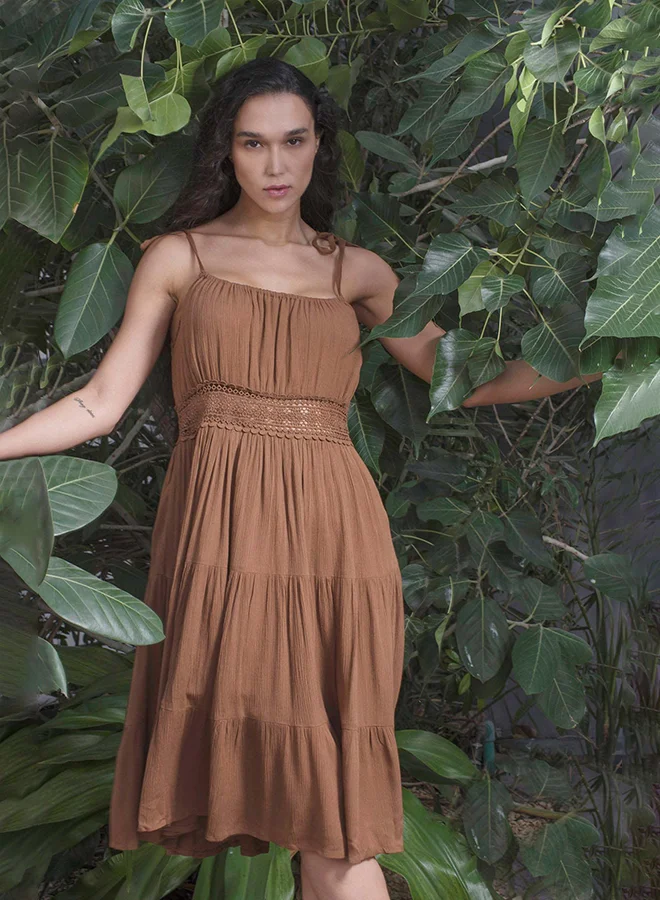فيرجيو VIRGIO 100% Viscose Dress With Intricate Contrast Embroidery