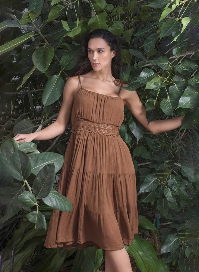 فيرجيو VIRGIO 100% Viscose Dress With Intricate Contrast Embroidery