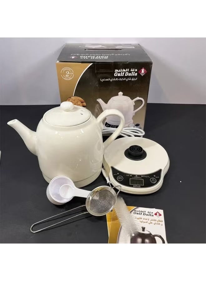 غالف دالا غلاية شاي كهربائية سيراميكية من جلف دالا مع قاعدة تسخين - تصميم دالا عربي أنيق، أبيض