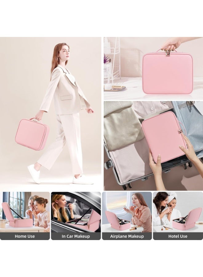 A professional makeup organizer case with a smart LED mirror, ideal for travel and everyday use thanks to its elegant design and high functionality. (Pink) - Image 5